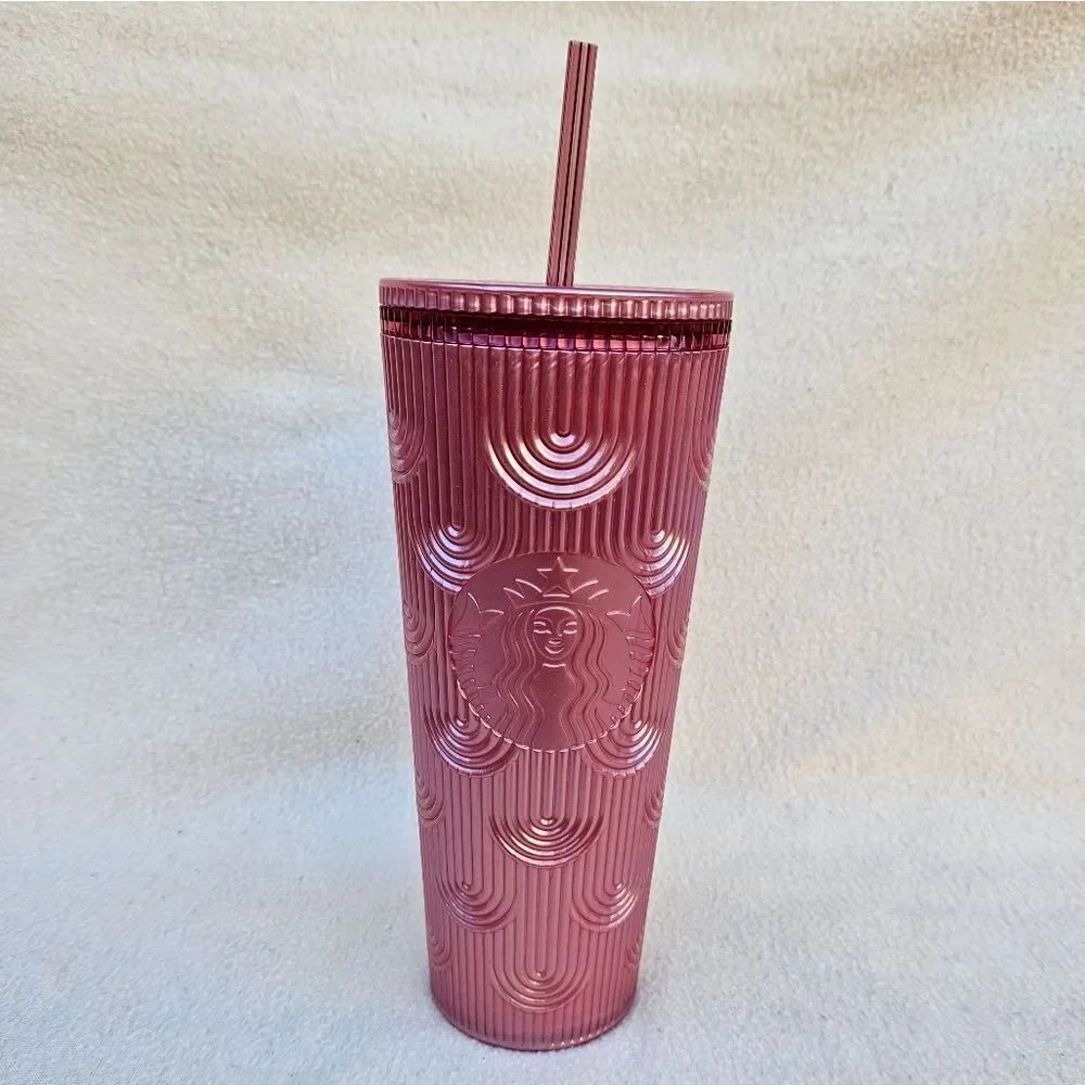 Starbucks Dusty Rose Pink Shimmer Shell Mermaid Scales Tumbler 24oz